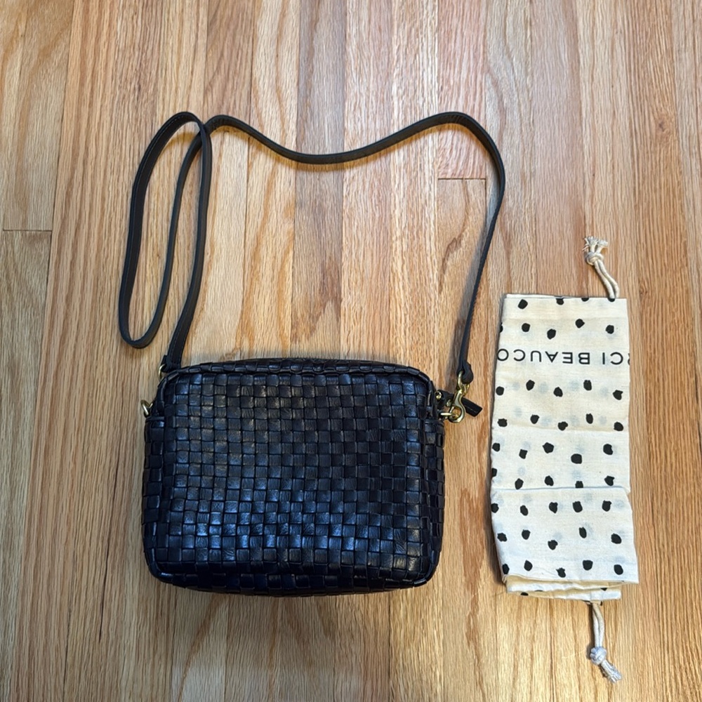 Clare V Woven Leather Midi Sac (Black)